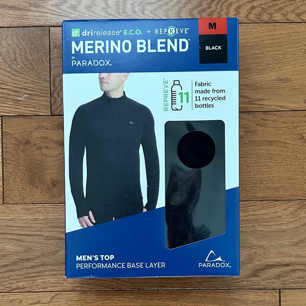 NWT Paradox Black Merino Blend Performance Base Layer (Size Medium)